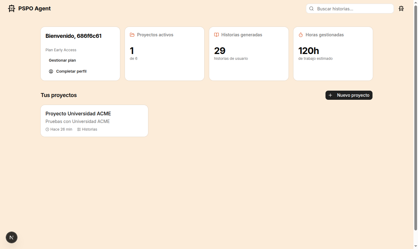 Dashboard con proyectos, historias y horas gestionadas
