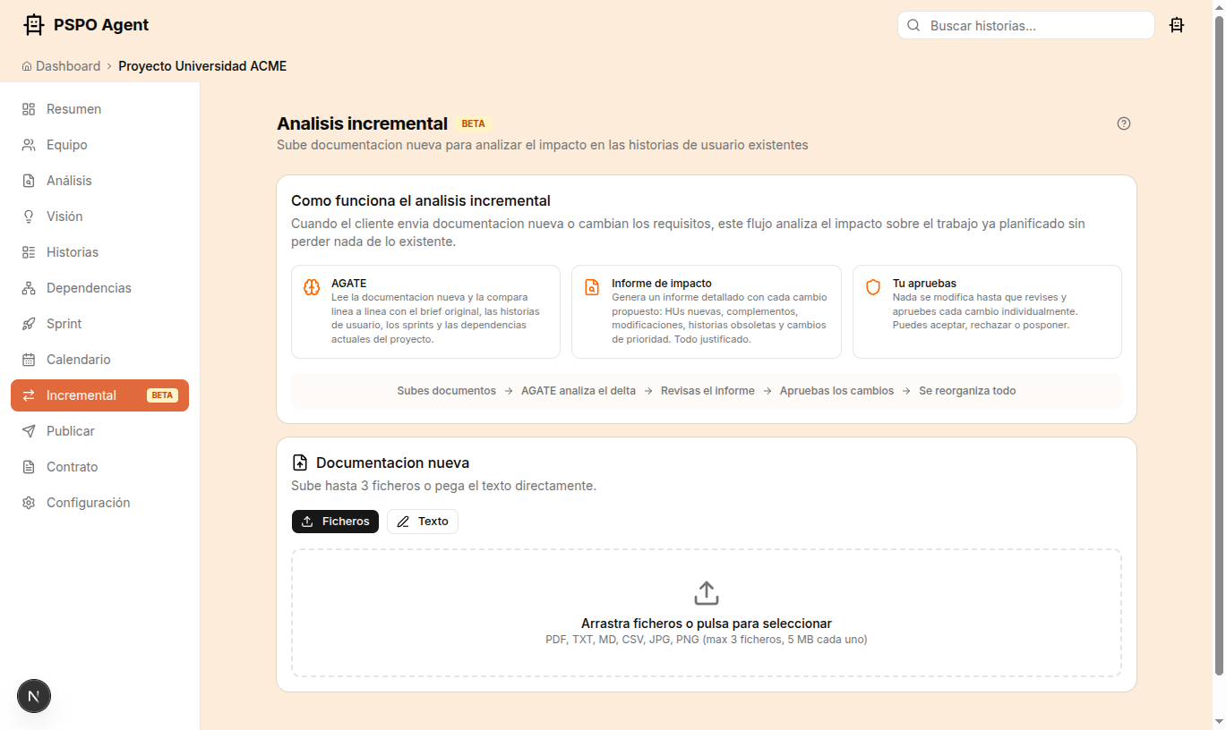 Analisis incremental con AGATE, informe de impacto y zona de subida